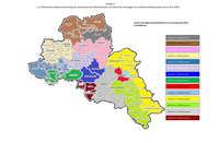 Landkreisumriss mit farblicher Kennzeichnung der Wahlkreise